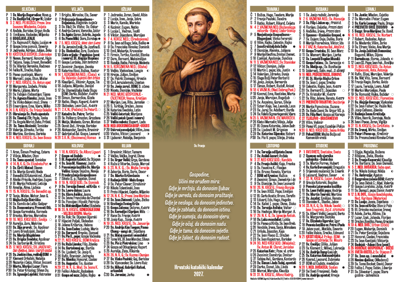 1-listni katolički kalendar 2027. — Sv. Franjo