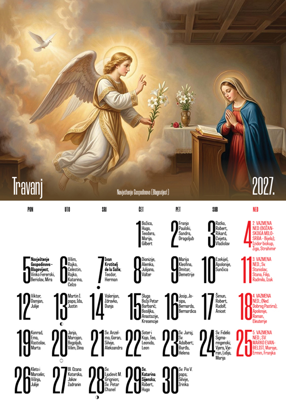 12-listni katolički kalendar 2027.